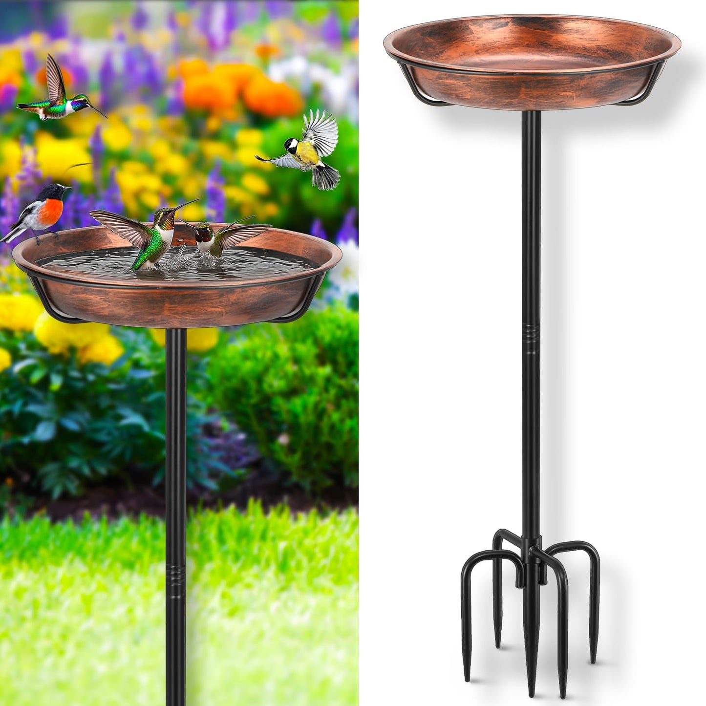 Gtongoko Metal Bird Bath for Outside Heavy Duty, 12 Inch Dia Bowl Bird Feeder Birdbaths for Outdoors, Garden Bird Bath Bowl with 5-prongs Base