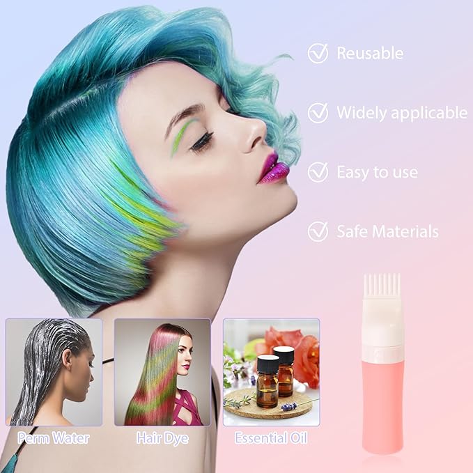 DUAIU Hair Oil Applicator with 2PCS Scalp Massager, Silicone Root Comb Applicator Bottle and Silicone Shampoo Brush Set, Scalp Scrubber Bottle for Hair Dye and Care