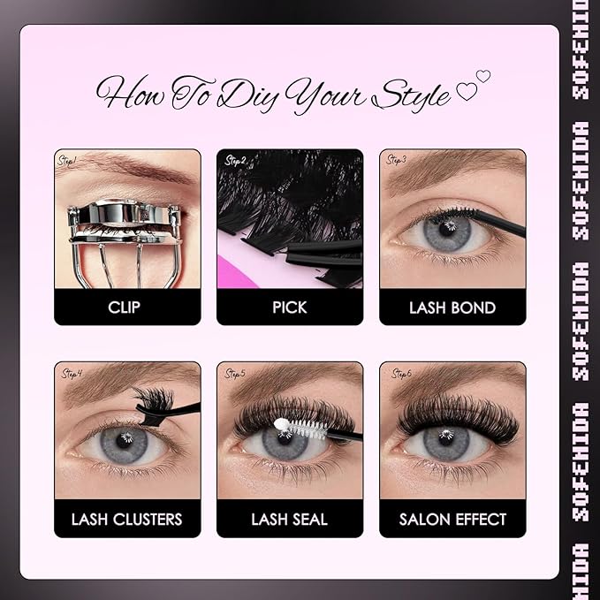 SOFENIDA Lash Clusters Kit Eyelash Clusters 100D+150D Thick Volume Cluster Eyelash Extensions D Curvature Cluster Lashes 10-18mm Wispy DIY Lash Extension Kit(100D+150D-10-18MIX Thick Kit)