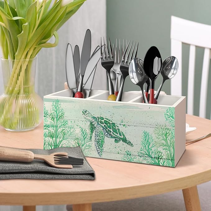 Sea Turtle Coastal Pen Holder for Home Office Desk, Beach Office Decor, Beach Turtle Makeup Brush Toothbrush Holder Organizer for Bathroom Desk Accessories(Green)