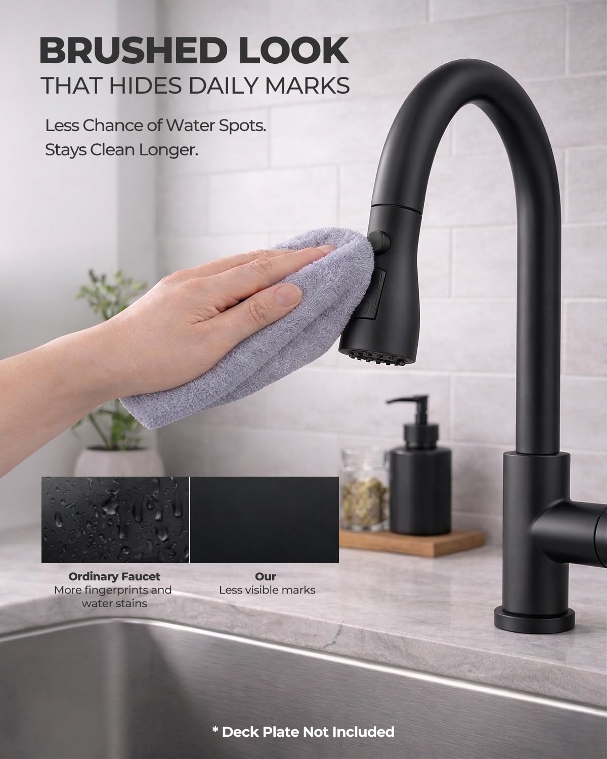 WEWE Kitchen Faucets with Pull Down Sprayer, Stainless Steel Single Handle 1 Hole for Family Kitchen Commercial Camper Laundry Rv Bar, Matte Black