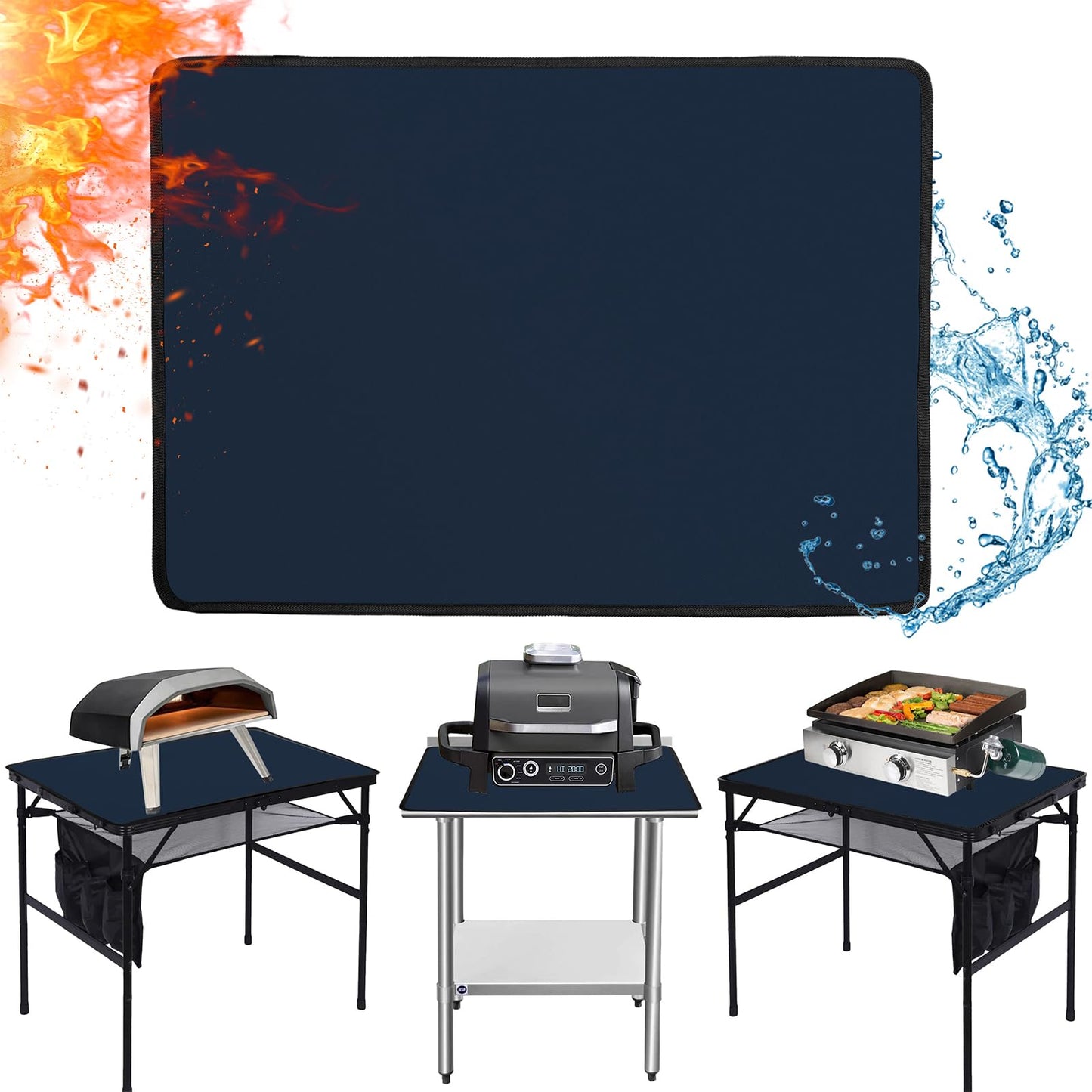 Amerbro 24x31in Heat Resistant Grill Mats for Outdoor Grill to Protect Your Prep Table and Outdoor Grill Table - Fire Proof & Water Proof & Oil Proof BBQ Mat - Blueï¼1mmï¼