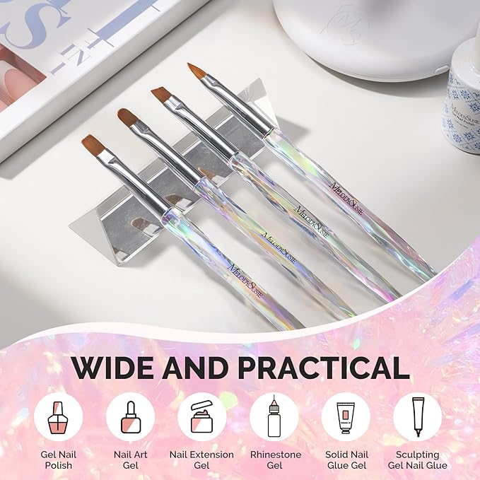 MelodySusie 4Pcs Nail Art Clean Up Brushes,Flat/Oval/Angled/Carved Gel Nail Brushes,For Nail Art Design Painting DIY and Cleaning Polish Mistake on the Cuticles Or Gel Application