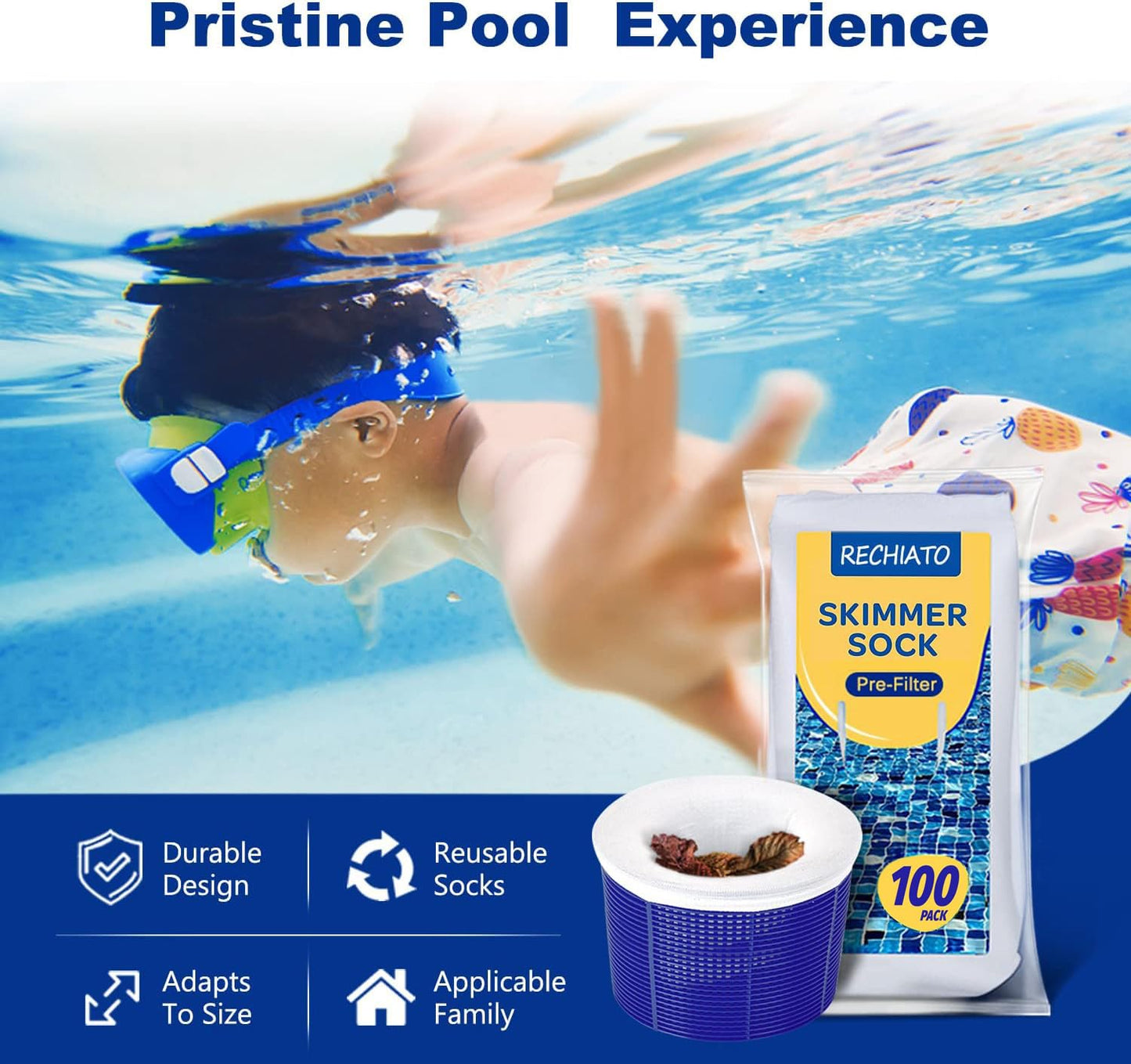 RECHIATO 100 Pack Pool Skimmer Socks for Pool Filters, Filters Baskets and Skimmers to Filter Debris and Leaves, Protact Filter System of Inground and Above Ground Pools