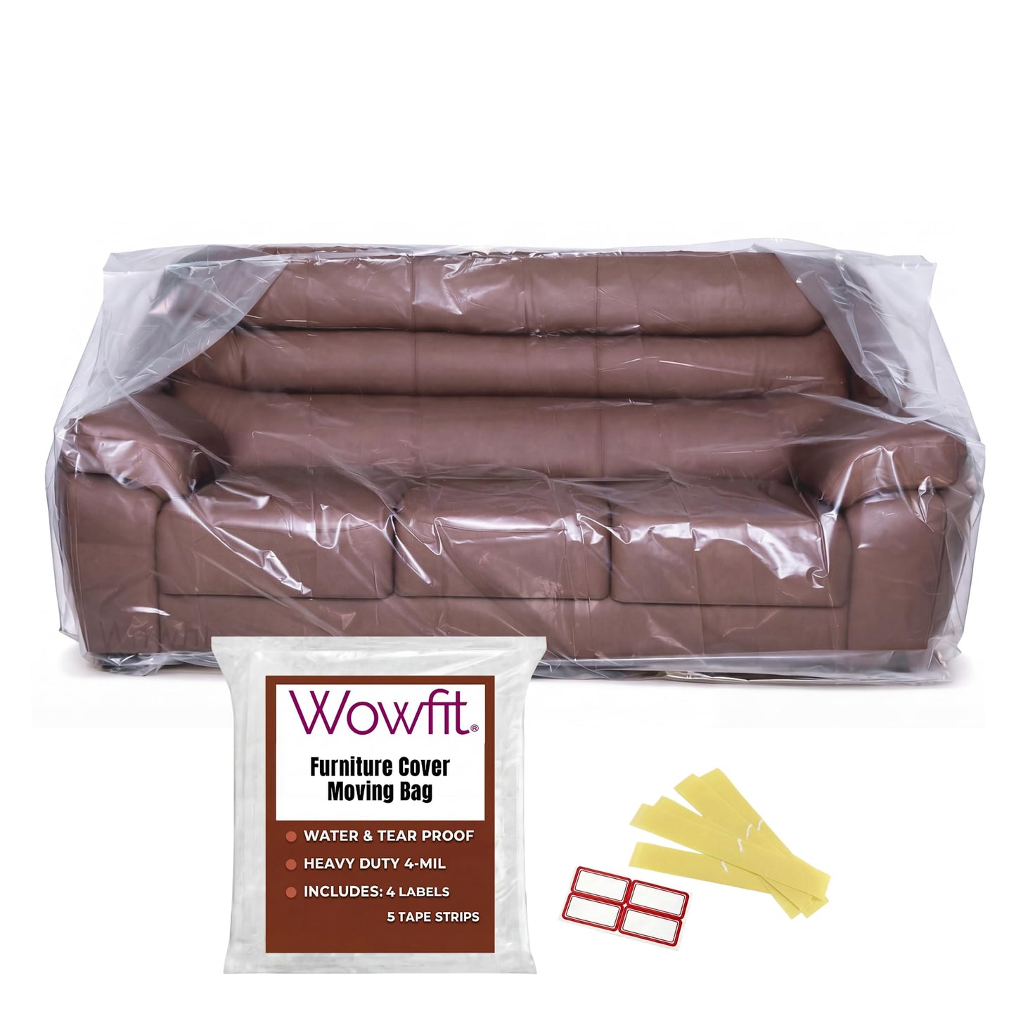 Wowfit Furniture Cover Dust-Proof Moving Bag for Sofa & Boxes â Clear, Odorless Plastic â 4mil Thick â 92W x 42D x 62/41H Inches