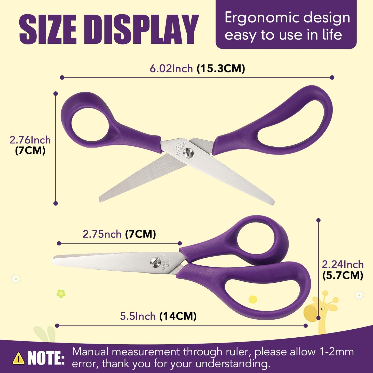 BURVAGY 24Pack 5.5" Safety Small School Kids Student Round Blunt Tip Craft Scissors Bulk, Stainless Steel Blades Comfort Grip Scissors for Kid Children Kindergarten Cutting Paper