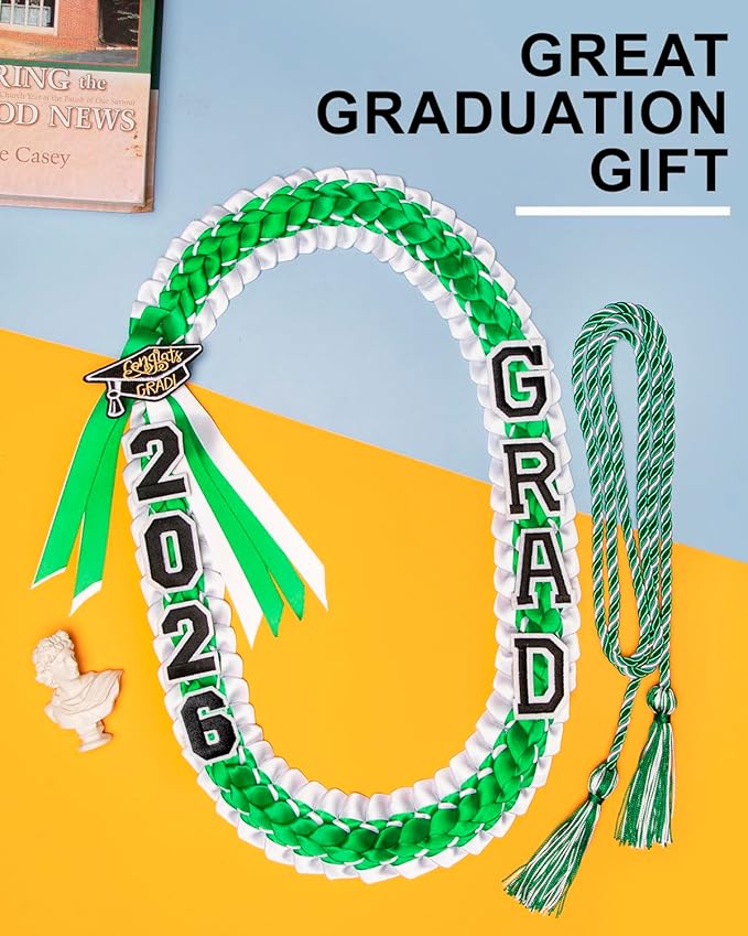 ALKB 2026 Graduation Lei Set - Two-Tone Braided Ribbon with Honor Cord, Unisex Graduation Gift for Graduates, Polyester