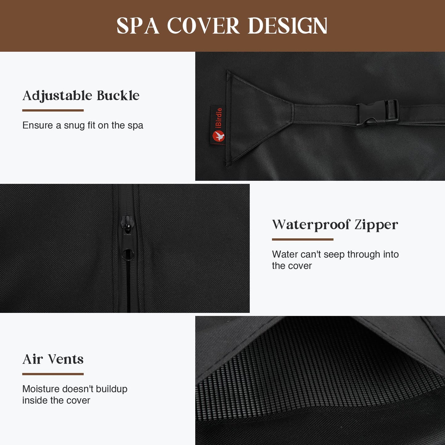 iBirdie Outdoor Waterproof and Weatherproof Hot Tub Cover 76 x 76 inch fit 75 x 75 or 74 x 74 or 73 x 73 or 6 ft x 6 ft Square SPA 600D Heavy Duty Protectors Protective Cover Cap