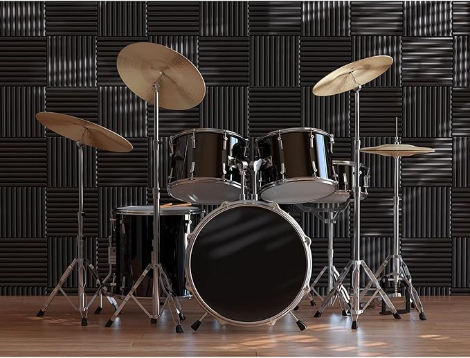 JBER Sound Proof Foam Panels Studio Acoustic Foam Panels, 48 Pack 1" X 12" X 12" Soundproofing Wedges Sound Proof Padding Fireproof Acoustic Treatment for Home Office - Black