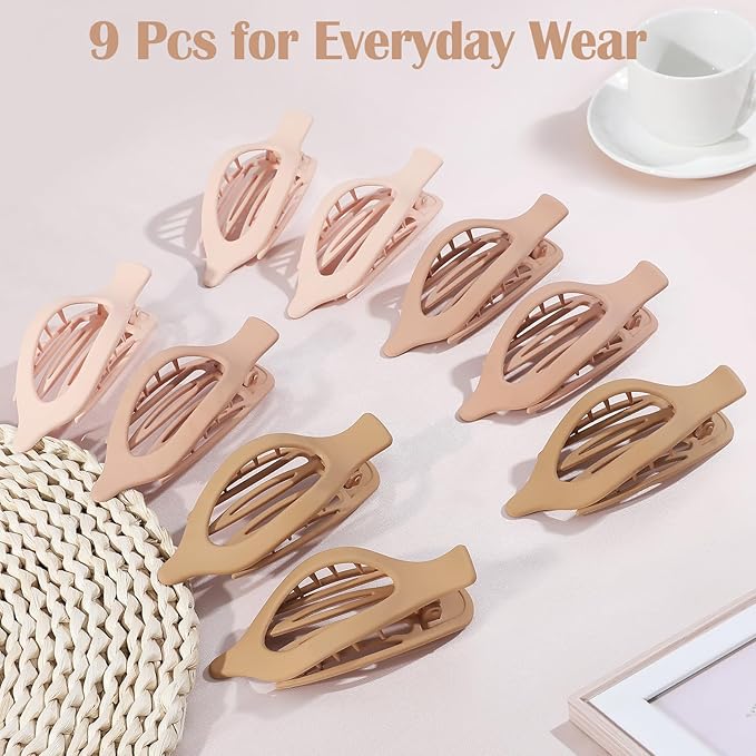 9 Pack Flat Hair Clips for Women, Matte Claw Clips for Thick & Thin Hairï¼ÂYellow)