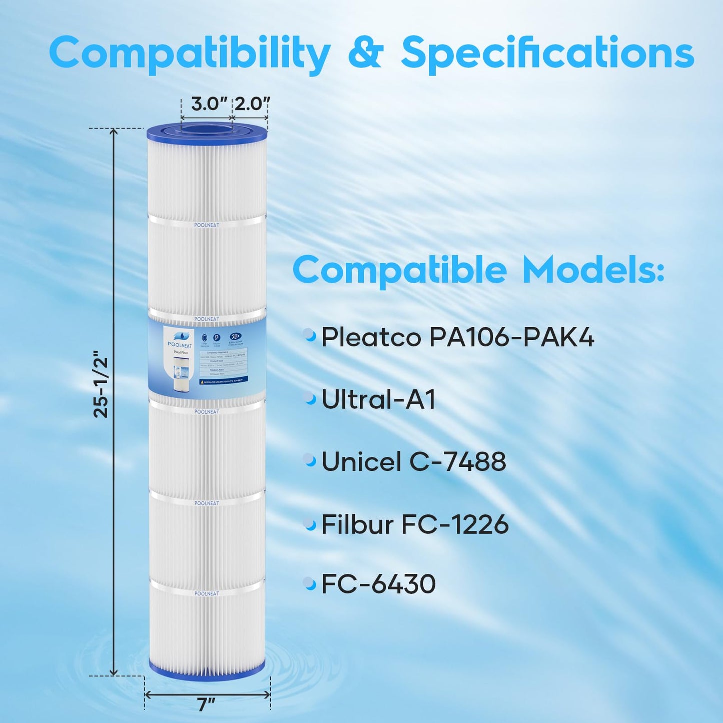 PA106-PAK4 Pool Filter Replacement for Hayward C4030,C4020,C4025,Unicel C-7488,PA106,FC-1226,CX880XRE,C4020,Ultral-A1,FC-6430,106Sq. ft,4Packs