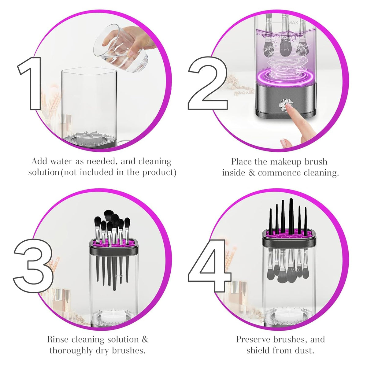 Electric Makeup Multi-Functional Cosmetic Brush Cleaner, Portable Automatic Makeup Brush Cleaning Solution With Dryer-Holder, Charger, USB-C cable, Beauty Gift for Women