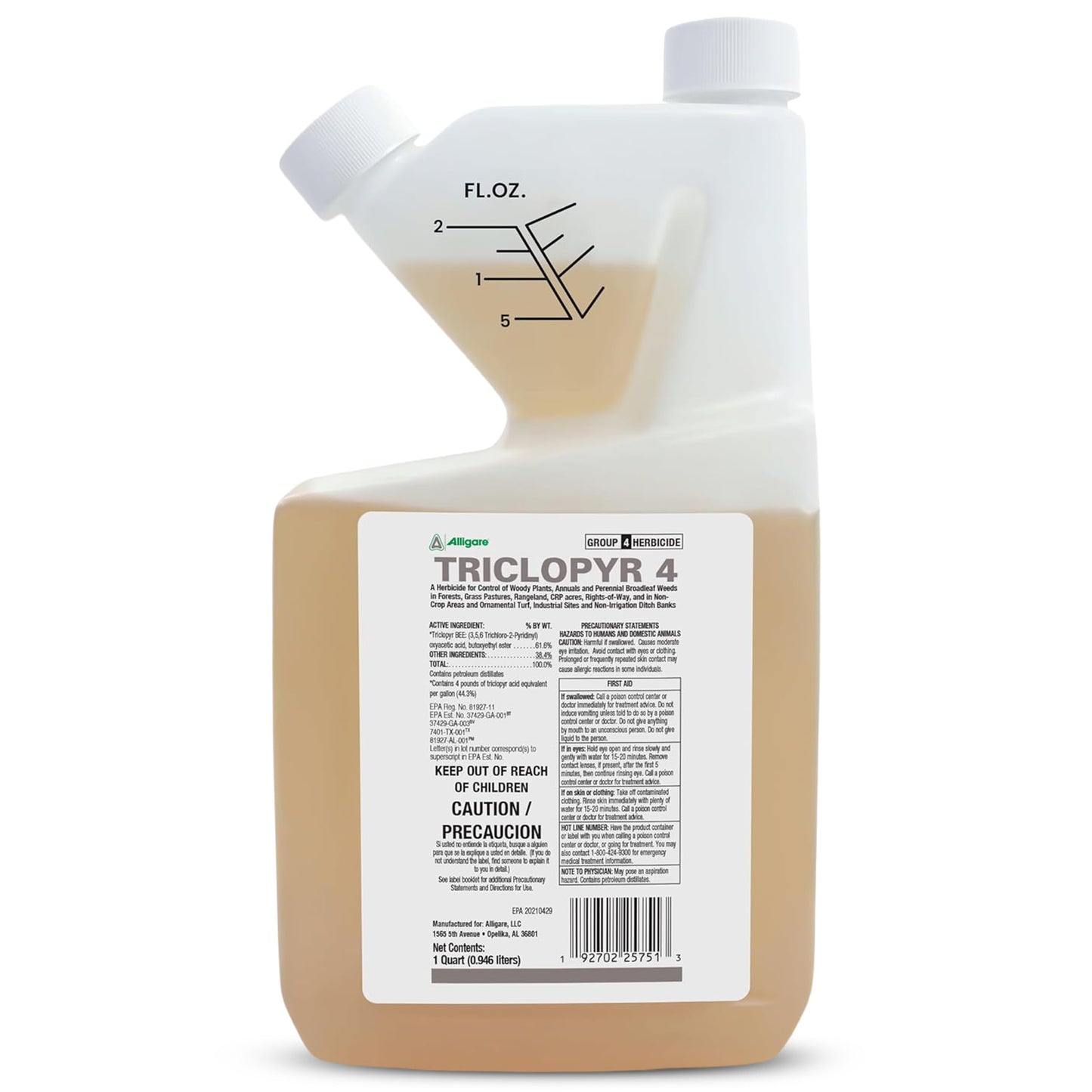 ALLIGARE - Triclopyr Herbicide 4 EC Selective Weed Killer for Woody Plants, Brush for Forestry, Pastures, Rights-of-Way, Wetlands & Industrial Sites - Compare to Garlon 4 & Remedy - 1 Quart