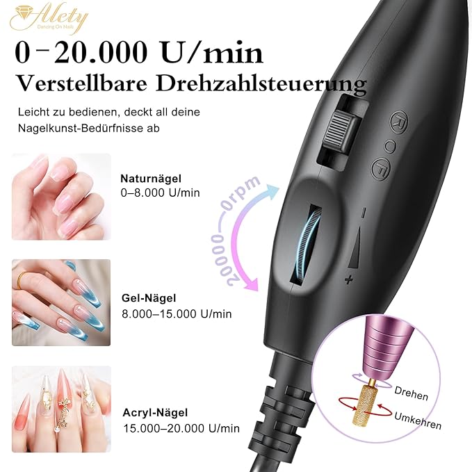 Electric Nail Drill Kit, Portable File for Acrylic Gel Nails, Professional Machine Efile Manicure Pedicure Tools with Iridescent Bits Home Salon Use, Pink