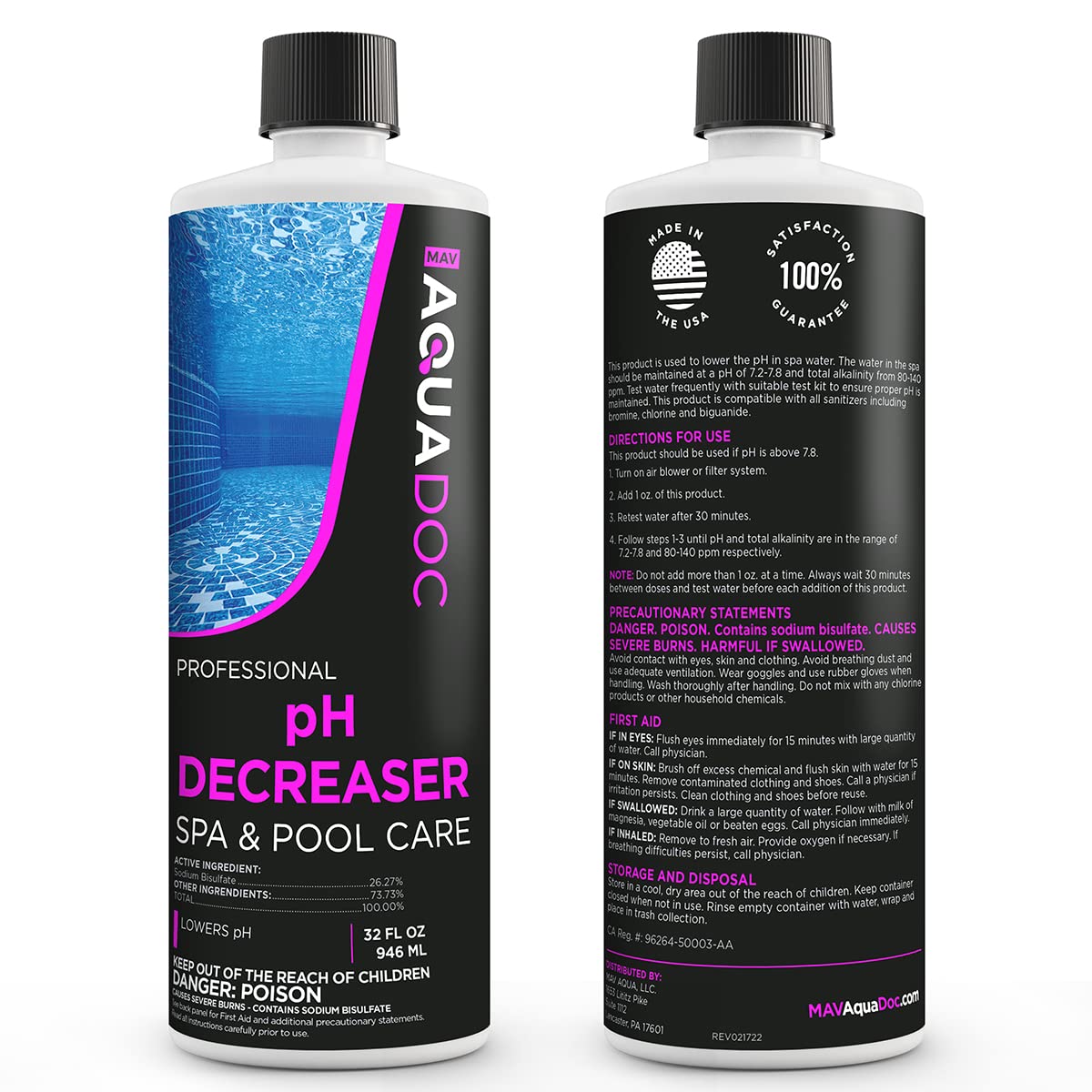 AquaDoc Spa pH Decreaser for Hot Tub - 32oz - Sodium Bisulfate Spa pH Down for Water Balance - Made in USA