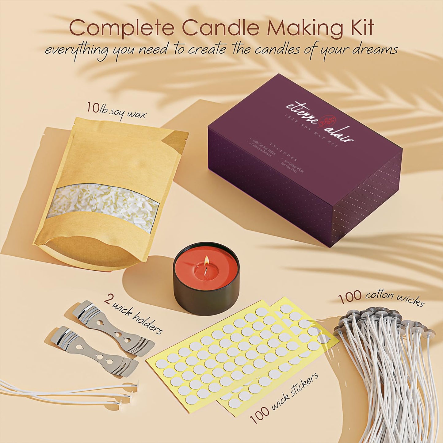 Etienne Alair Organic Soy Candle Wax for Candle Making, 10 lbs Natural Candles Making Supplies, Beeswax-Free, Paraffin-Free, Pure Soy Wax Flakes Perfect for Candles, Tealights and Melts