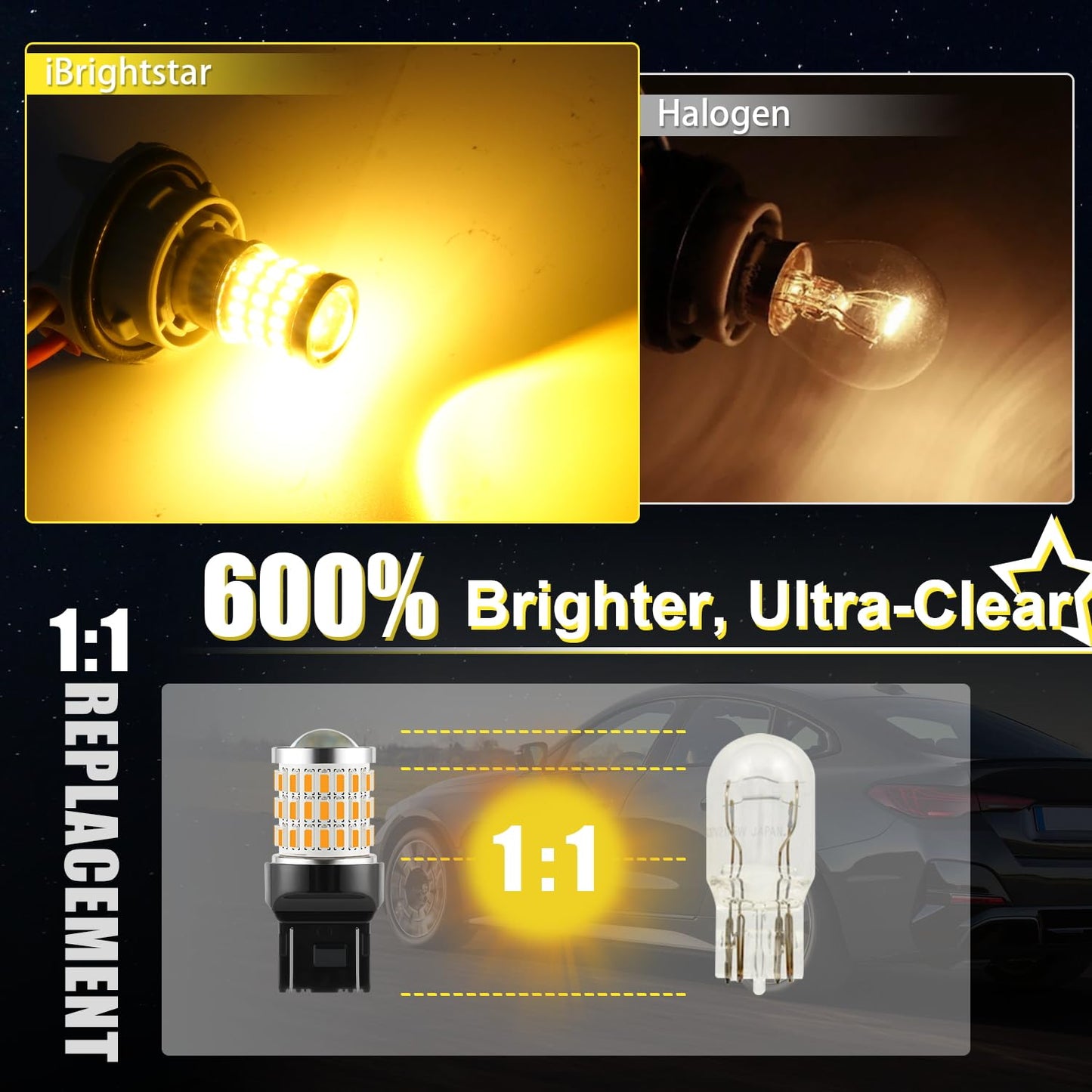 iBrightstar 7443 LED Bulb Amber, 7440 LED Turn Signal Bulbs Super Bright for Vehicle Blinker Lights and Turn Signal Lights, 2 Pack