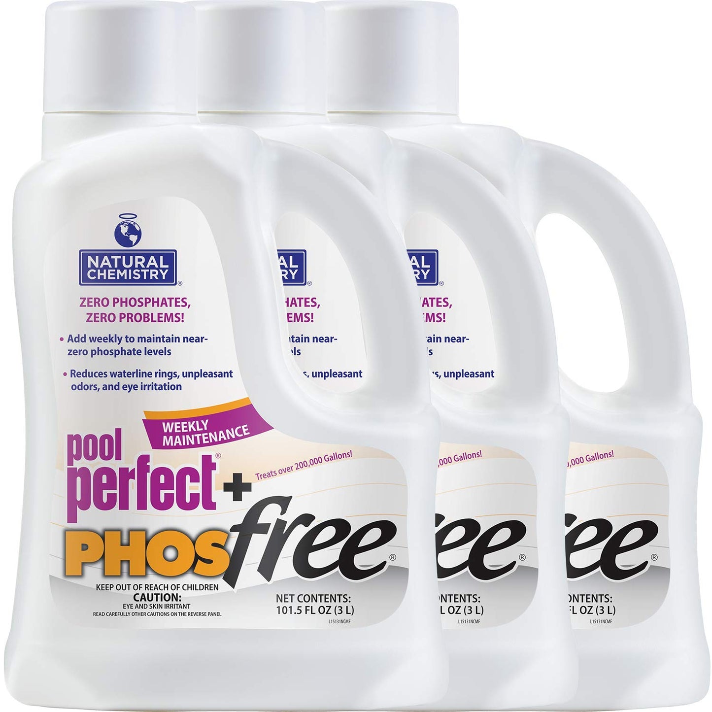 Natural Chemistry Pool Perfect + Phosfree, 3 L, 3 Pack, Phosphate Remover, Reduces Waterline Rings, Unpleasant Odors & Eye Irritation