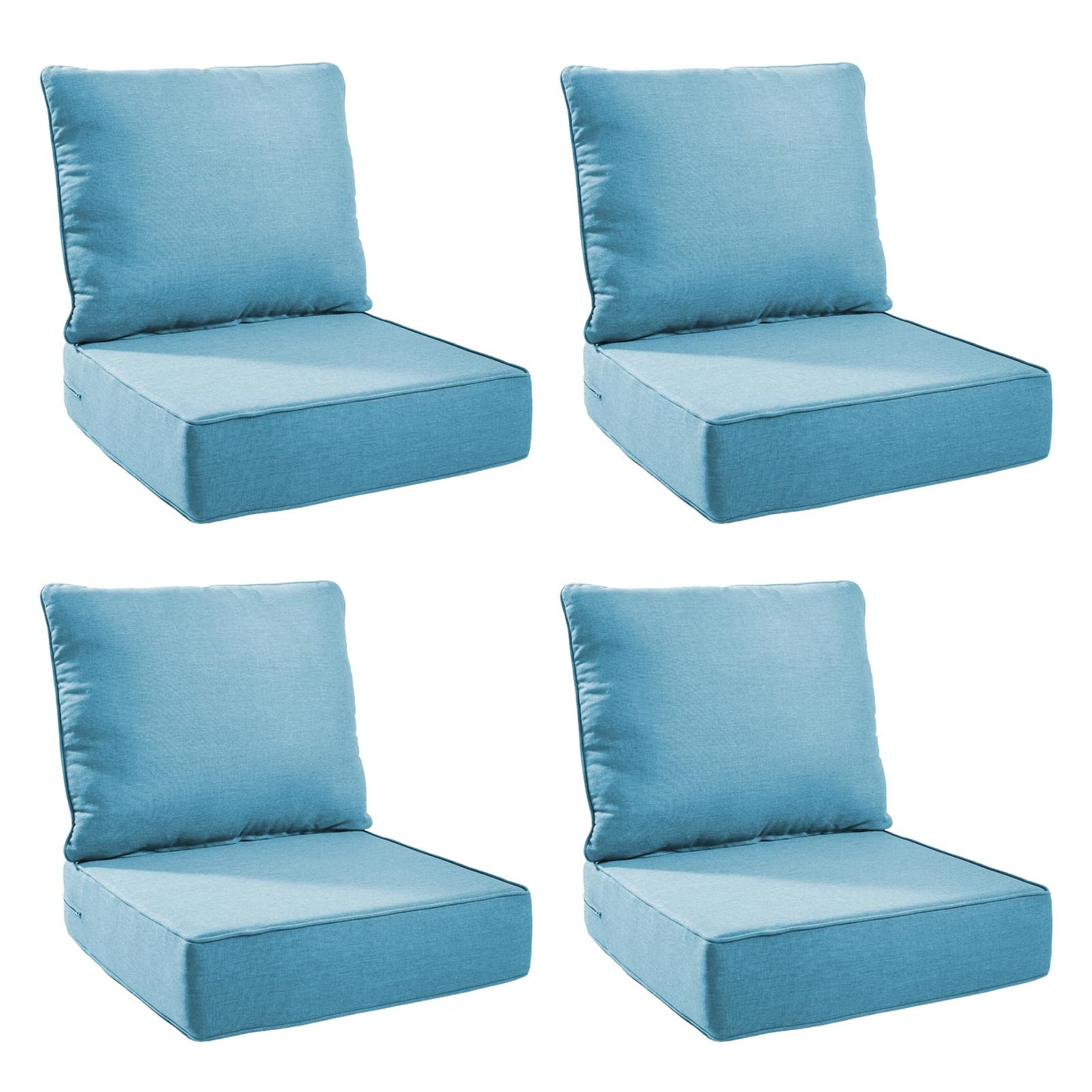 Jelwaly Outdoor Cushion Set for Furniture Patio Furniture, UV Resistant, Water Resistant - 6 Inch Thick Foam Garden Cushionsâ 22x24 Inch Patio Seat Covers for Chair/Sofa/Couch | Light Blue | 4-Pack |