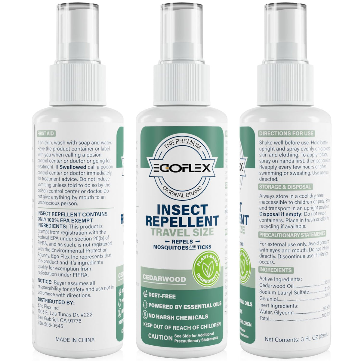 3-Pack Mosquito Repellent Spray - DEET-Free Bug Spray Travel Size TSA Approved - Mosquito, Tick & Insect Killer Deterrent with Natural Essential Oils - Cedarwood Scent - Safe for Family - 3 Fl Oz