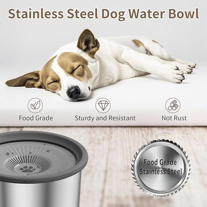 4.5L Dog Water Bowl No Spill 1.2 Gallon Stainless Steel Water Bowl for Dogs 150oz No Mess Slow Water Feeder with Anti-Slip Mat for Messy Drinkers
