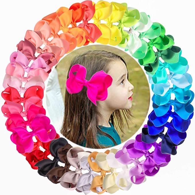 JOYOYO 40Pcs 4.5" Hair Bows Alligator Clips Grosgrain Ribbon Big Bows Clips For Girls Toddlers Kids Children