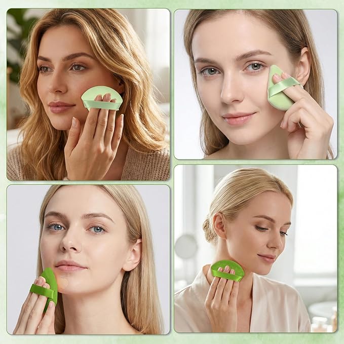 Pimoys 6 Pcs Powder Puff, Face Soft Triangle Makeup Puff Velet Makeup Sponge for Loose Powder (Green)