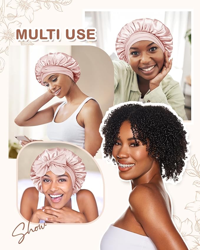 BONNET QUEEN Silk Bonnet for Sleeping Women Satin Bonnet Anti-Frizzy Night Sleep Cap Wrap for Curly Hair with Adjustable Tie Band, Champagne