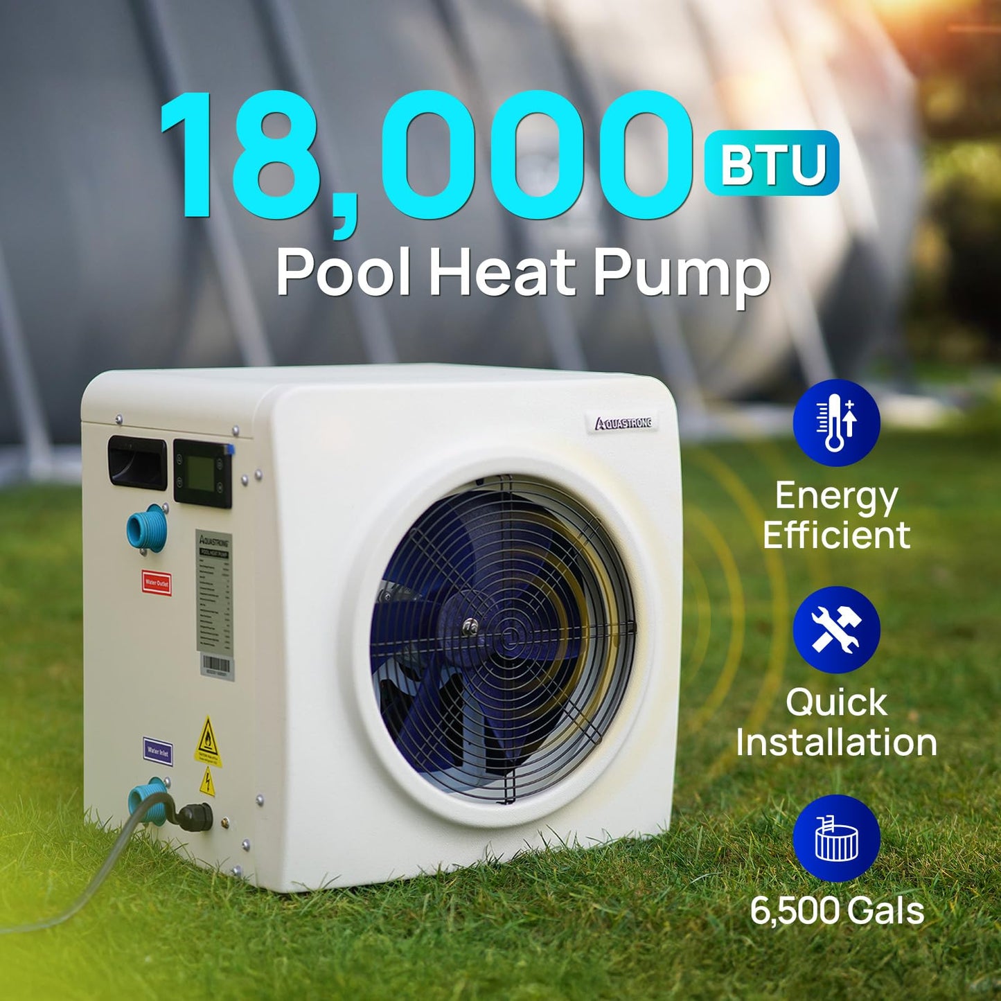 AQUASTRONG Swimming Pool Heat Pump,Electric Pool Heater for Above Ground and Inground Pool,Heating and Cooling Pool Heater Pools Up to, 6500 Gallons
