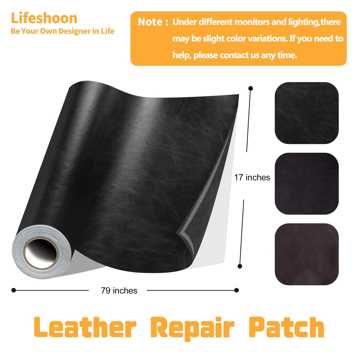 Lifeshoon Leather Repair Patch, 17X79 Inch Glossy Self Adhesive Leather Repair, Large Vinyl Patch Tape for Couches, Furniture, Car Seats, Cabinets, Wall, Handbags (17X79 Inch, Dark Brown)