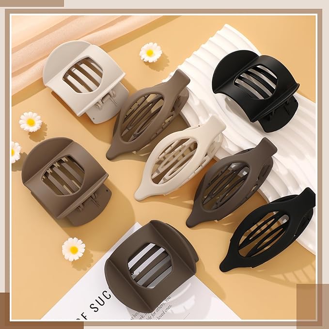 8 Pcs French Flat Hair Clips for Women, 2 Styles Large Matte No Slip Strong Hold Flat Claw Clips for Thick Thin Hair (Neutral Color)