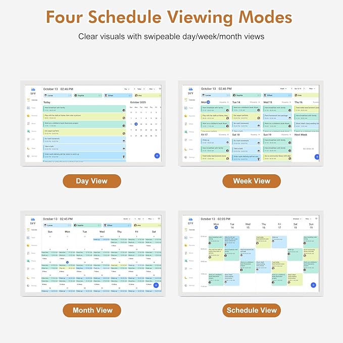 Smart Digital Calendar & Chore Chart for Family Schedules – 32 Inch Smart Touchscreen Interactive Display, Dual-WiFi, Auto-Sync Google iCloud Outlook Calendars, Selectable Reminders, Wall Mountable