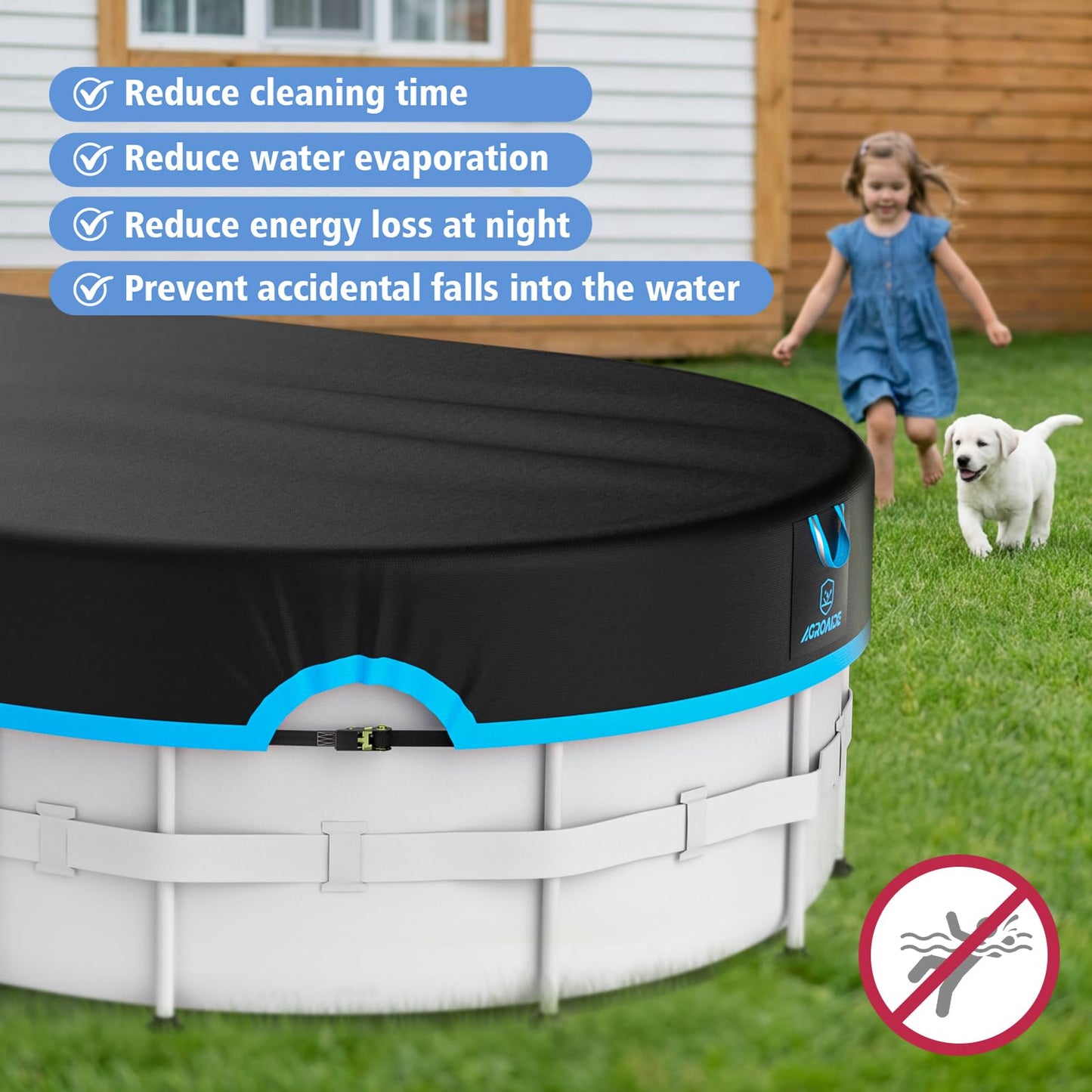 AGROAIDE 10x16 Ft Oval Pool Cover, Heavy Duty Pool Cover Protector with Ratchet Tie Downs, 420D Oxford Fabric for All Season Use - Tear Resistant, UV & Dust Proof