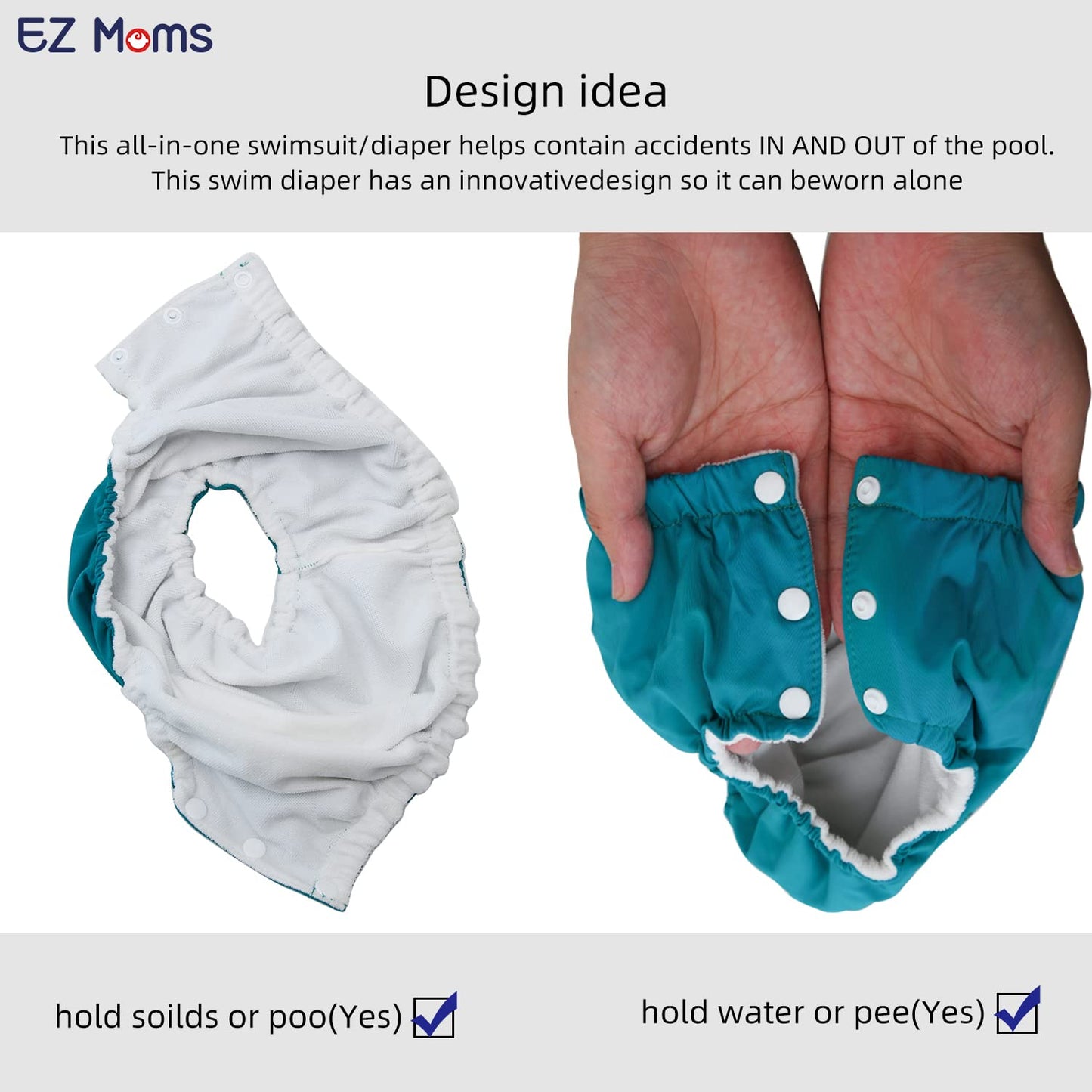 EZ Moms 2 Packs Reusable Swim Diapers Toddler Baby Swim Diaper Size 2 Washable Snap Pool Swimming Diaper 2T Soft and Silky Waterproof Diapers for Swimming Lessons Boys and Girls with a Laundry Bag