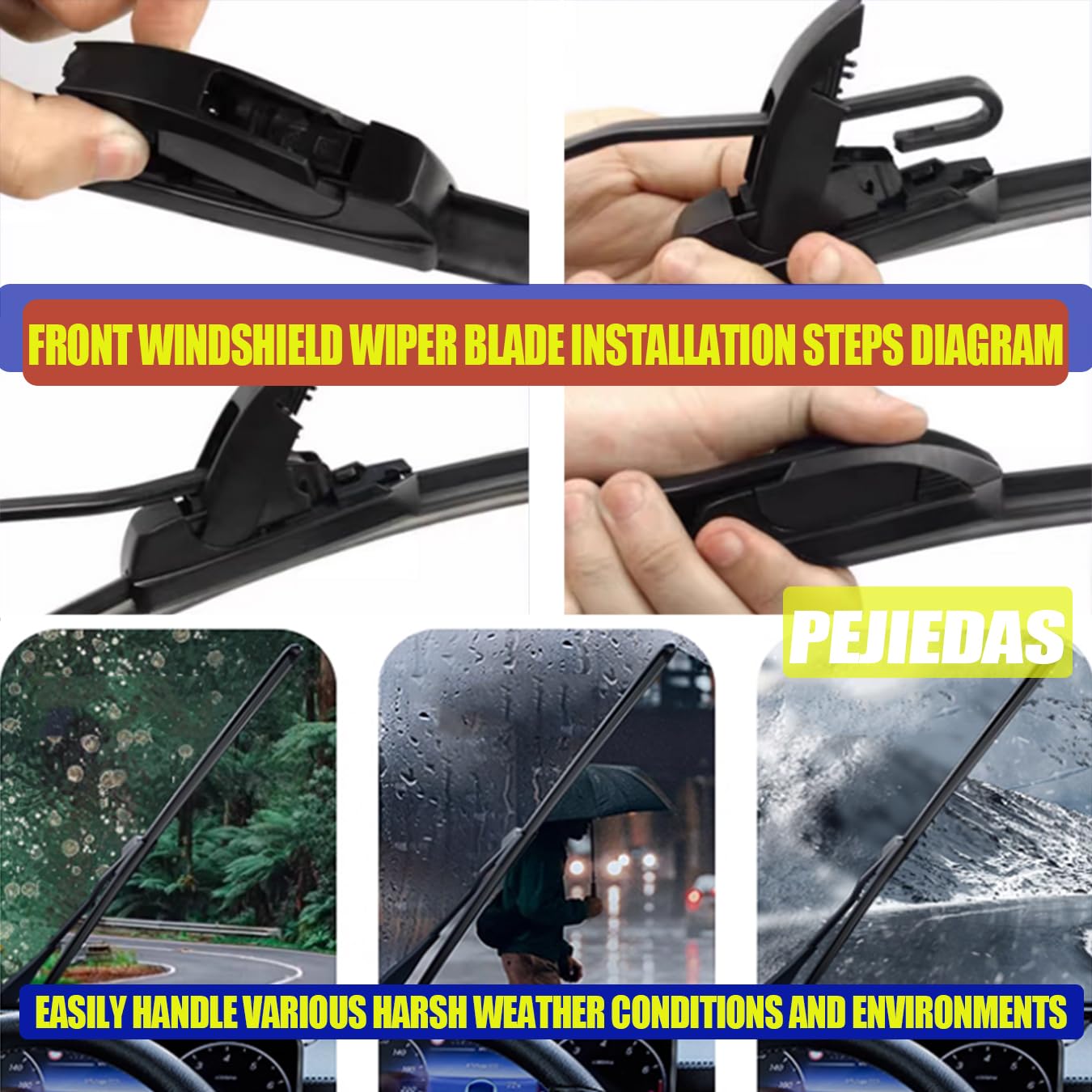 PEJIEDAS 3 Replacement Wiper Blades For Acura MDX 2007 2008 2009 2010 2011 2012 2013 26" + 21" + 12" Front and Rear Wiper Blades (Pack of 3)