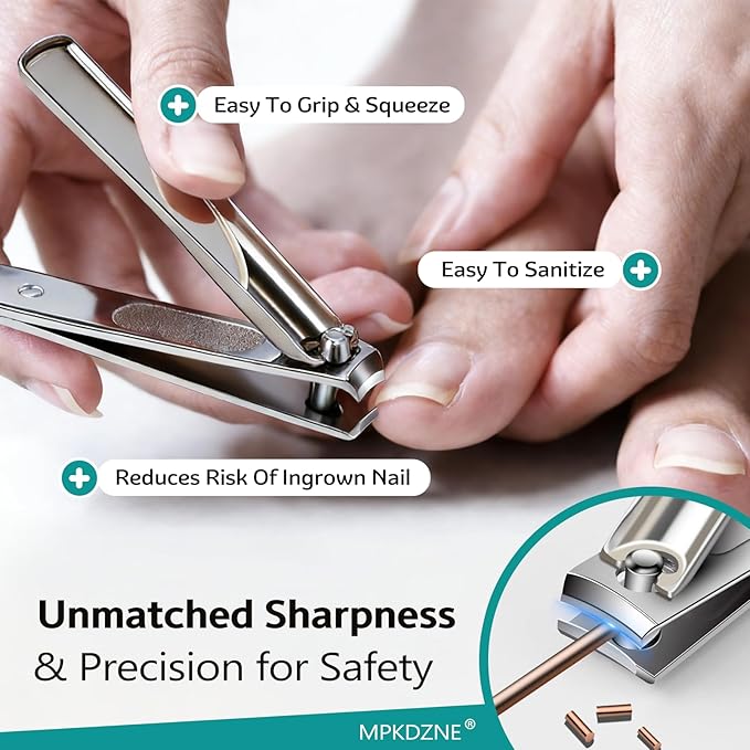 Pro 5-in-1 Nail Clippers Set for Men & Women. Ultra Sharp Stainless Steel Manicure Kit w/Angled Trimmer in Luxury Leather Case. Travel & Home Use (5-in-1 Silver)
