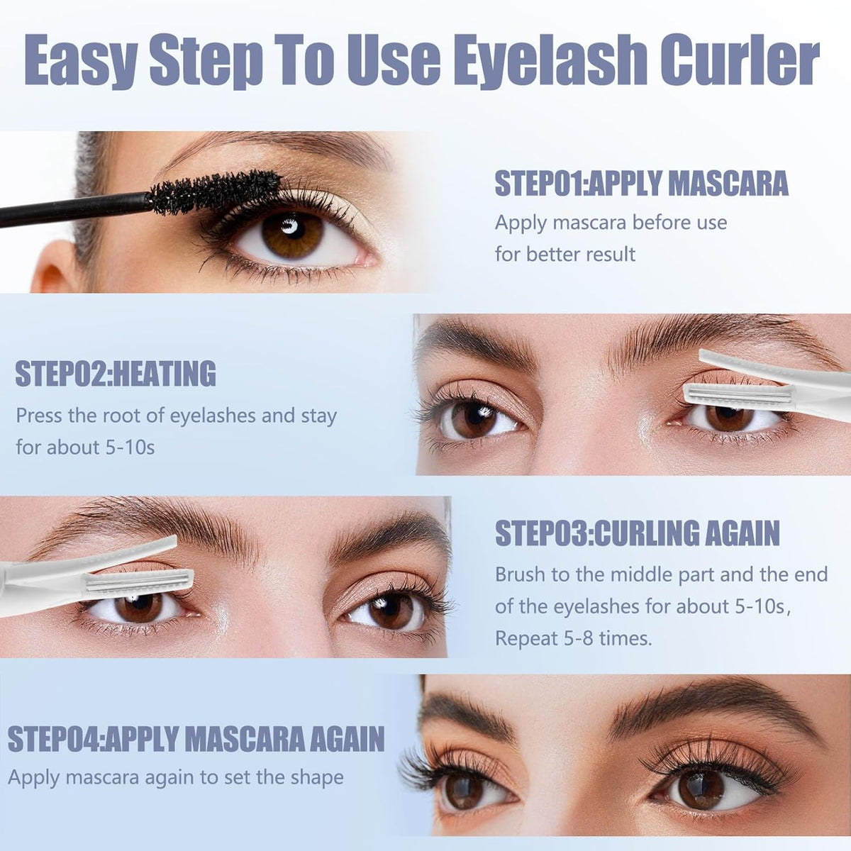 Heated Eyelash Curlers - 2 in 1 Clip- Type Heated lash Curler Best Seller Electric Eyelash Curler LED Display 3 Temp Settings for Makeup Tools USB Rechargeable Natural Curling 24H Long Lasting-WT B1A