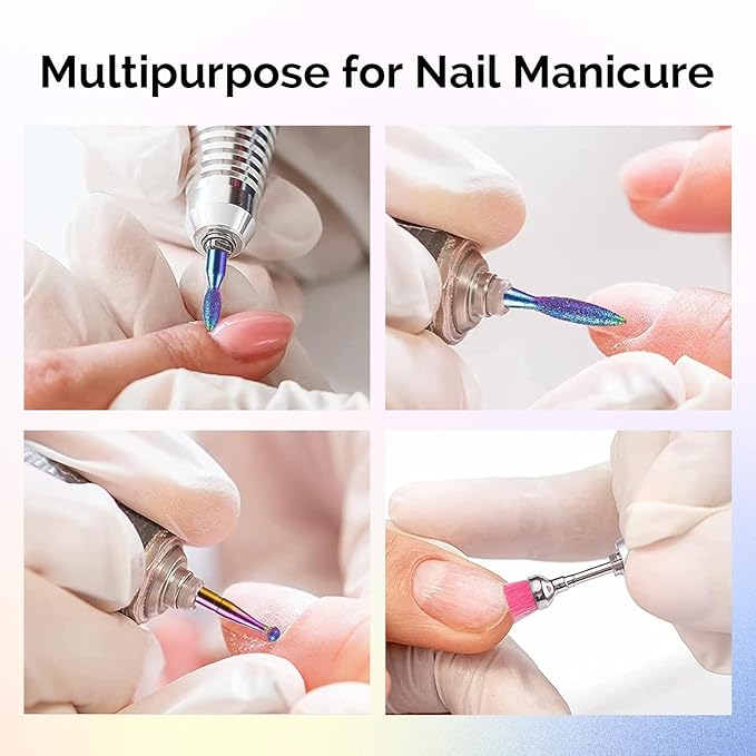 MelodySusie 10pcs Nail Drill Kit, 3/32 Inch Diamond Cuticle Bits, Manicure Pedicure Remover Tools, Salon Home Nail Care Supplies, Rainbow