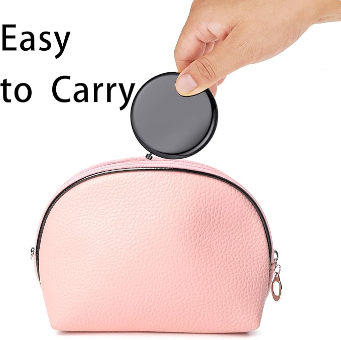 Compact Mirror for Purse, Metal Round Shell, Double-Sided 1X/2X Magnifying, Portable Travel Makeup Mirror, Mini Pocket Mirror, Black, 1 Pack