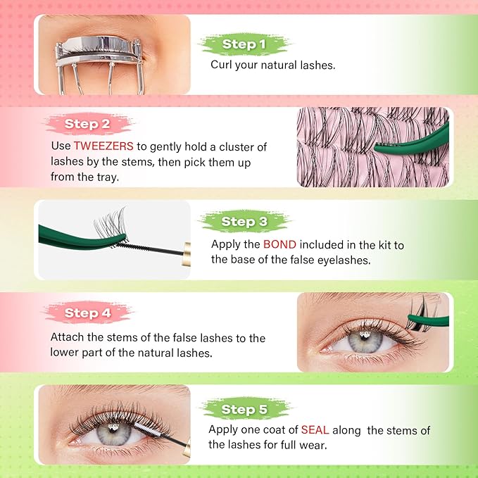 KEYYOU Venus Lash Clusters Kit Fairy Lash Extension Kit C Curl 120Pcs Eyelash Extension Wispy Natural Invisible Band with Waterproof DIY at Home(Venus-C-8-16MIX)