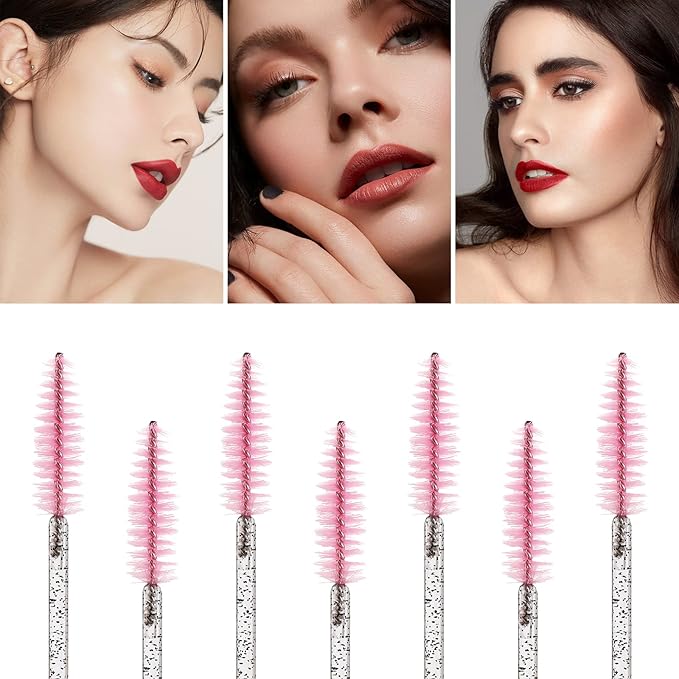 100 Pcs Disposable Eyelash Brush, Mascara Wands Makeup Brushes Applicators Kits for Eyelash Extensions, Eyebrow Brush with Container (Pink, Black)