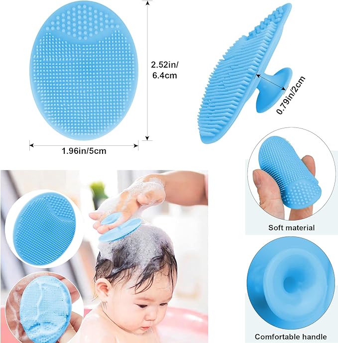 Baby Hair Brush, Mocokkiti Goat Bristles Brush and Baby Cradle Cap Brush Set for Cradle Cap Wood Bristle Brush for Newborns and Toddlers, Blue Silicone Brush (2PCS)