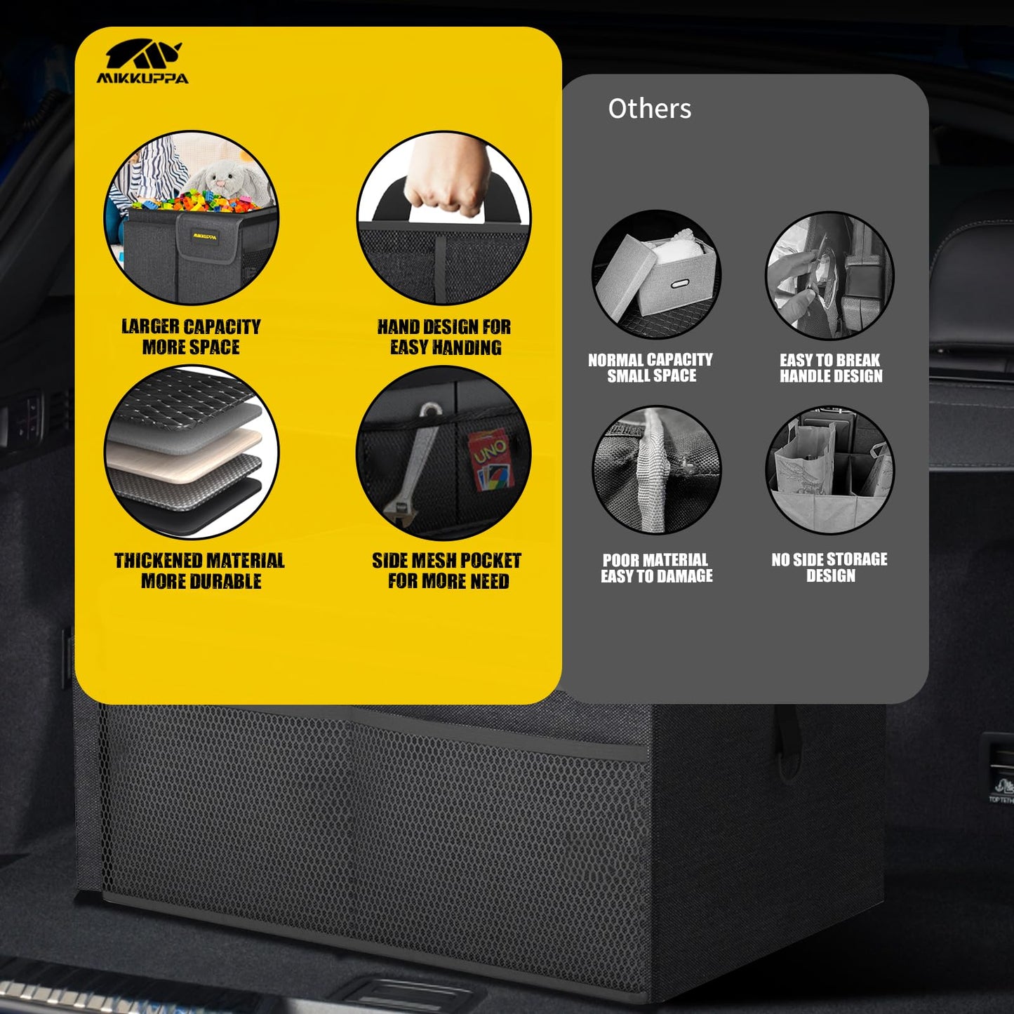 MIKKUPPA Car Trunk Organizer - 50L Collapsible Trunk Organizer, Sturdy Car Storage for SUV Auto Truck Van with Non Slip Bottom (Black)
