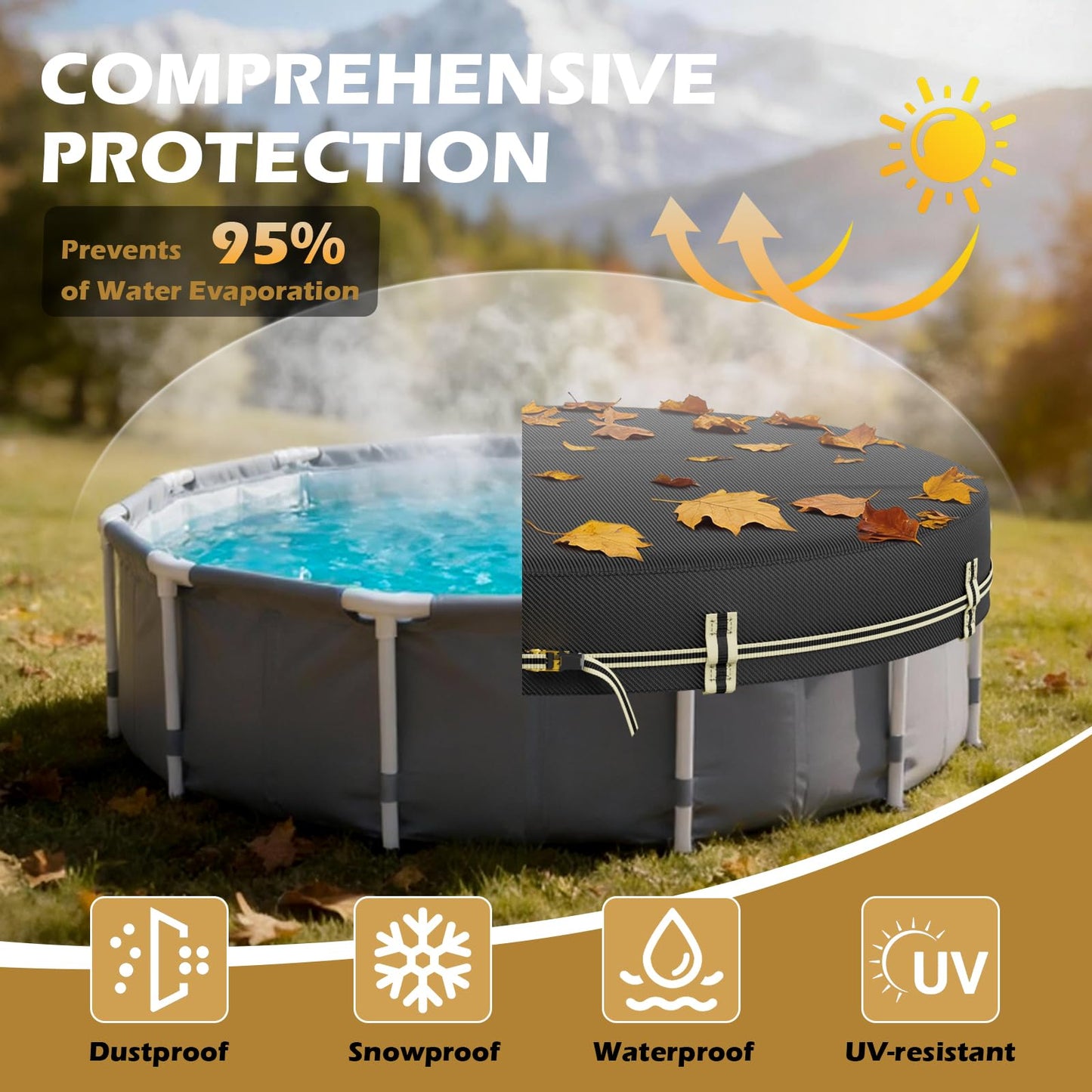 ZhenXingCheng 10 FT Round Pool Covers for Above Ground Pools, 500D Pool Solar Cover with Fast Tightening Ratchet, Stock Pool Tank Cover Ideal for Waterproof Dustproof Windproof