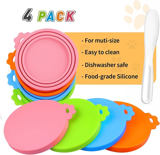 Lydia's Deal 4 Pack Universal Pet Food Can Covers, Silicone Lids for Dog and Cat Cans, Fit Most Standard Sizes (Multicolor)