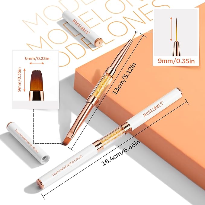 Modelones 2Pcs Double Ended Builder Gel Brush for Nail Extension French Tip Brush Liner Hard Poly Gel Application Cleaning Brush Nail Art Tools Supplies for Salon & DIY