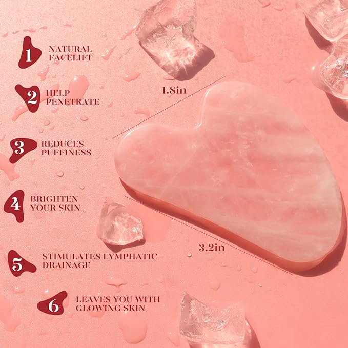 BAIMEI IcyMe Gua Sha Facial Tool for Self Care, Massage Tool for Face and Body, Relieve Tensions,Reduce Wrinkles and Redness, Skin Care Tools for Men Women - Rose Quartz