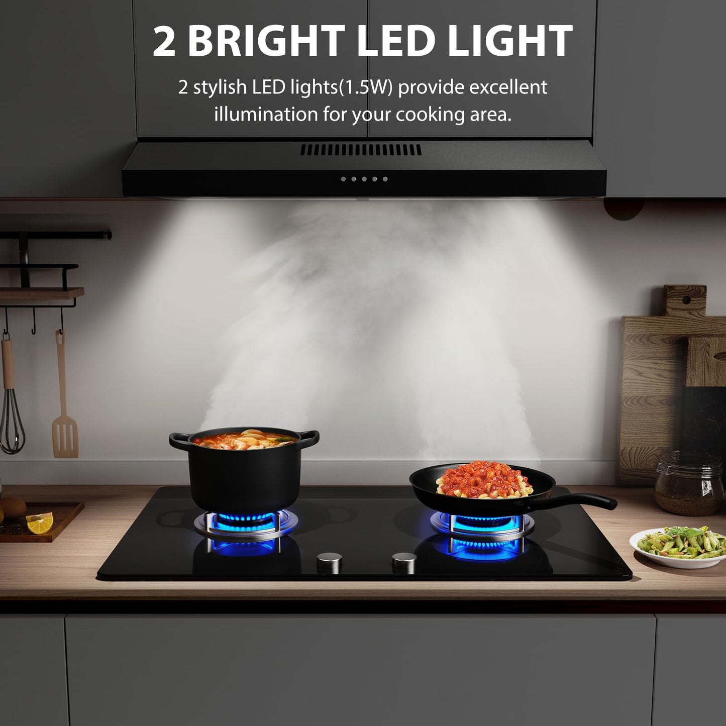 Gveyajo 30 Inch Ultra Slim Under Cabinet Range Hood, 300 CFM Ducted/Ductless Kitchen Vent Hood, Plug-In Exhaust Fan with 3-Speed, LED Lights, Charcoal Filter, Easy Install, Quiet Operation