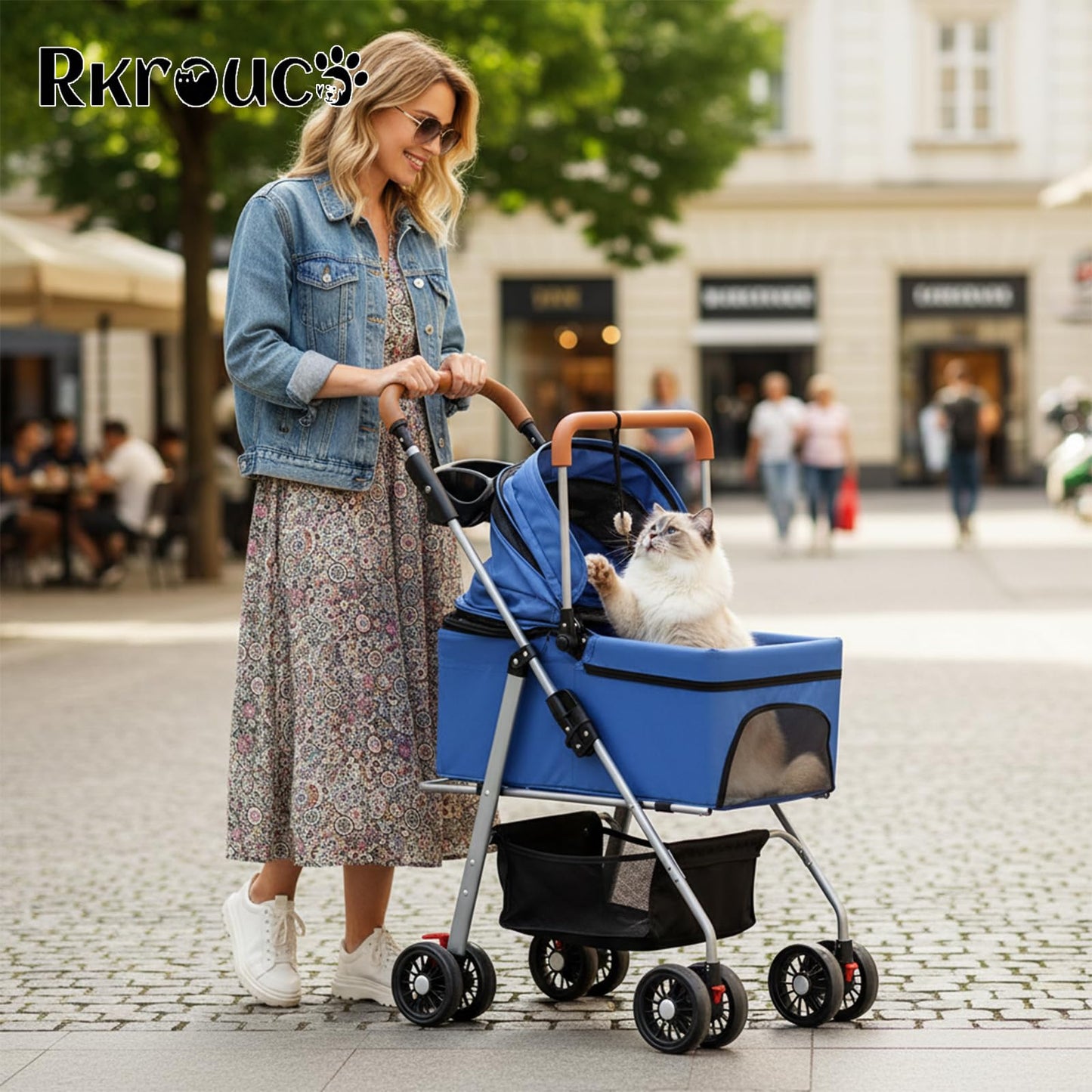 3 in 1 Dog Strollers 4 Wheels Folding Pet Stroller with Detachable Carrier Multifunction Portable Dogs Travel Carriers for Medium Small Puppy Kittens(Solid Blue)