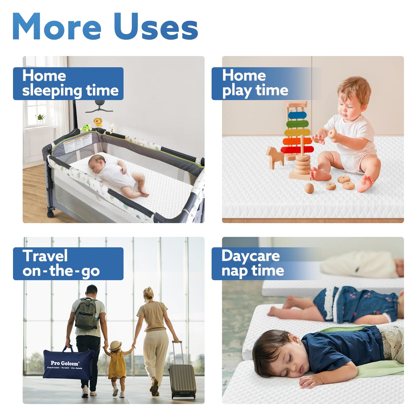 Pro Goleem Pack and Play Mattress (38"x26"), Waterproof Pack n Play Mattress Pad with Carry Bag, Firm Playard Mattress with Soft Cover, for Babies and Toddlers